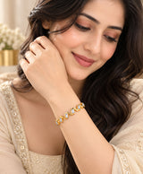 Golden Wave Crystal Bangle – Elegant Rectangular Stone Bracelet
