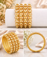 Golden Crystal Floral Bangle Set