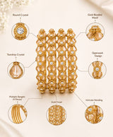 Golden Crystal Floral Bangle Set