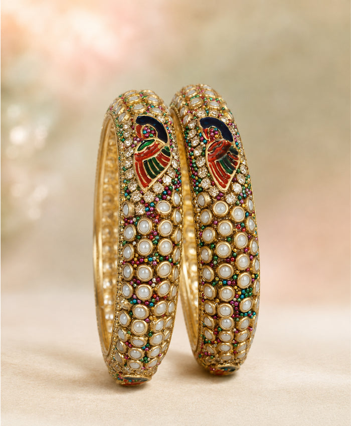 Golden Peacock Kundan-Style Embellished Bangles