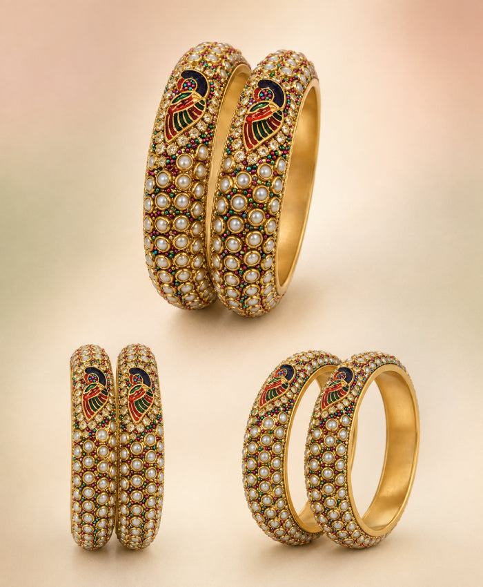 Golden Peacock Kundan-Style Embellished Bangles