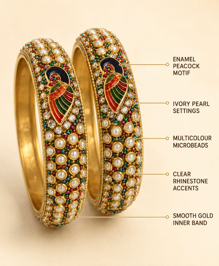 Golden Peacock Kundan-Style Embellished Bangles