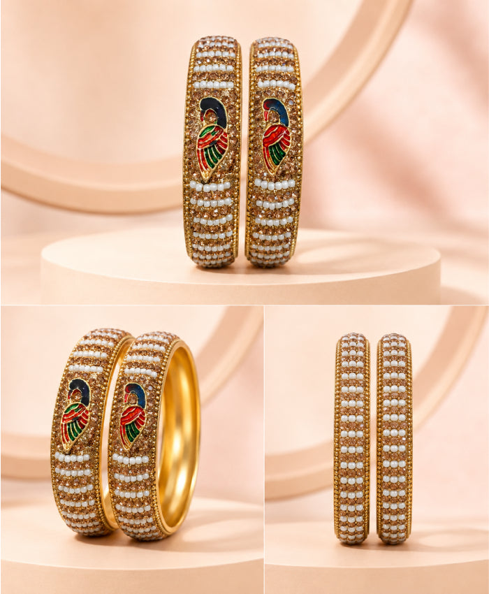 Golden Peacock Pearl-Style Statement Bangles