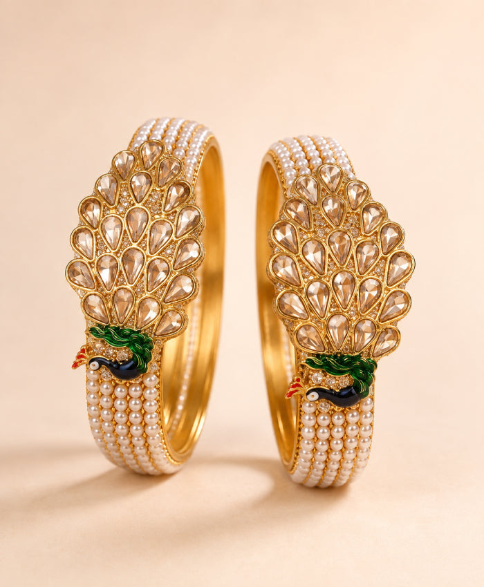 Golden Peacock Pearl Crystal Bangles