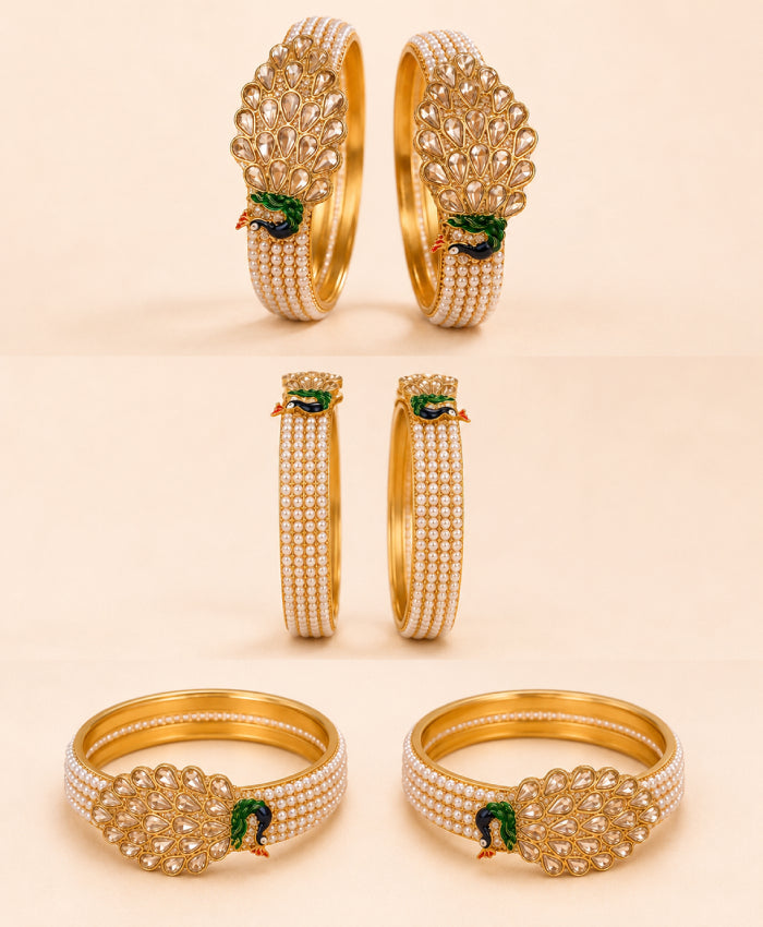 Golden Peacock Pearl Crystal Bangles