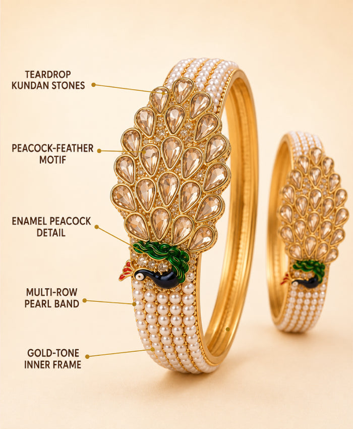 Golden Peacock Pearl Crystal Bangles