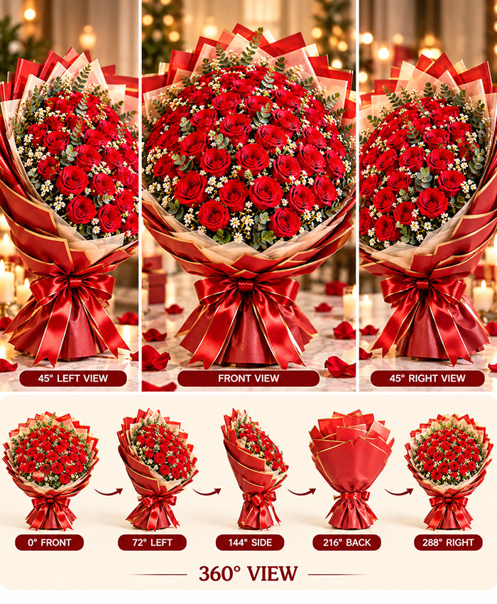 Grand Luxury Red Rose Bouquet – 100 Red Roses