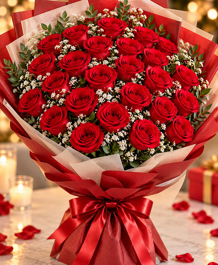 Grand Red Rose Bouquet – 24 Red Roses