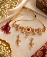 Green & Gold Traditional Designer Necklace Set with Matching Earrings