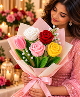 Handmade Multicolor Rose Bouquet – Pink, Red, White & Yellow Roses