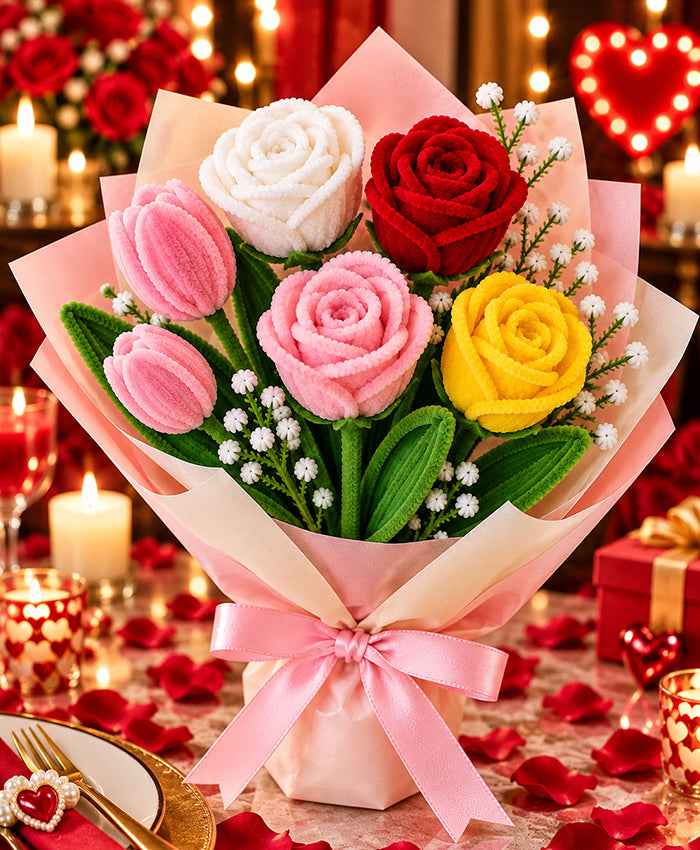 Handmade Multicolor Rose Bouquet – Pink, Red, White & Yellow Roses