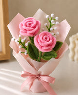 Handmade Pink Rose Bouquet – 2 Pink Roses with White Filler Flowers