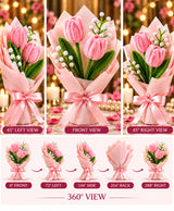 Handmade Pink Tulip Bouquet – 2 Pink Tulips with White Filler Flowers
