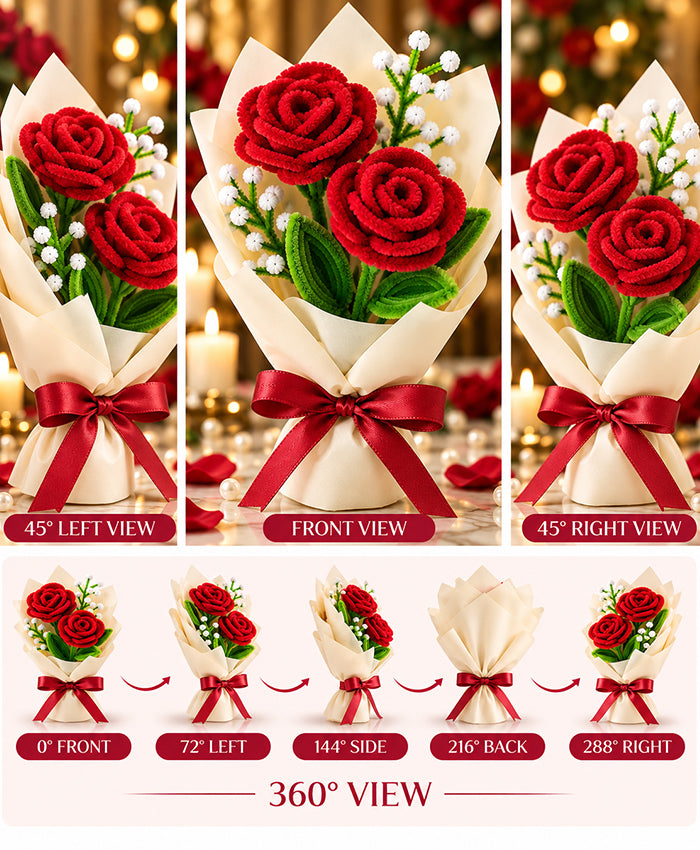 Handmade Red Rose Bouquet – 2 Red Roses with White Filler Flowers
