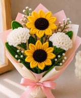 Handmade Sunflower & White Carnation Bouquet – 2 Sunflowers & 2 White Flowers