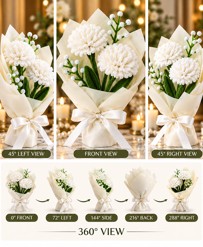Handmade White Carnation Bouquet – Elegant White Flowers with Filler Blooms
