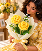 Handmade Yellow Rose Bouquet – 2 Yellow Roses with White Filler Flowers