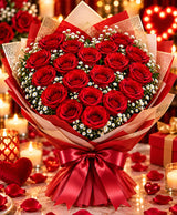 Heart-Shaped Red Rose Bouquet – 20 Red Roses
