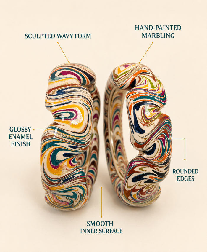 Ivory Multicolour Abstract Marbled Lac Bangles