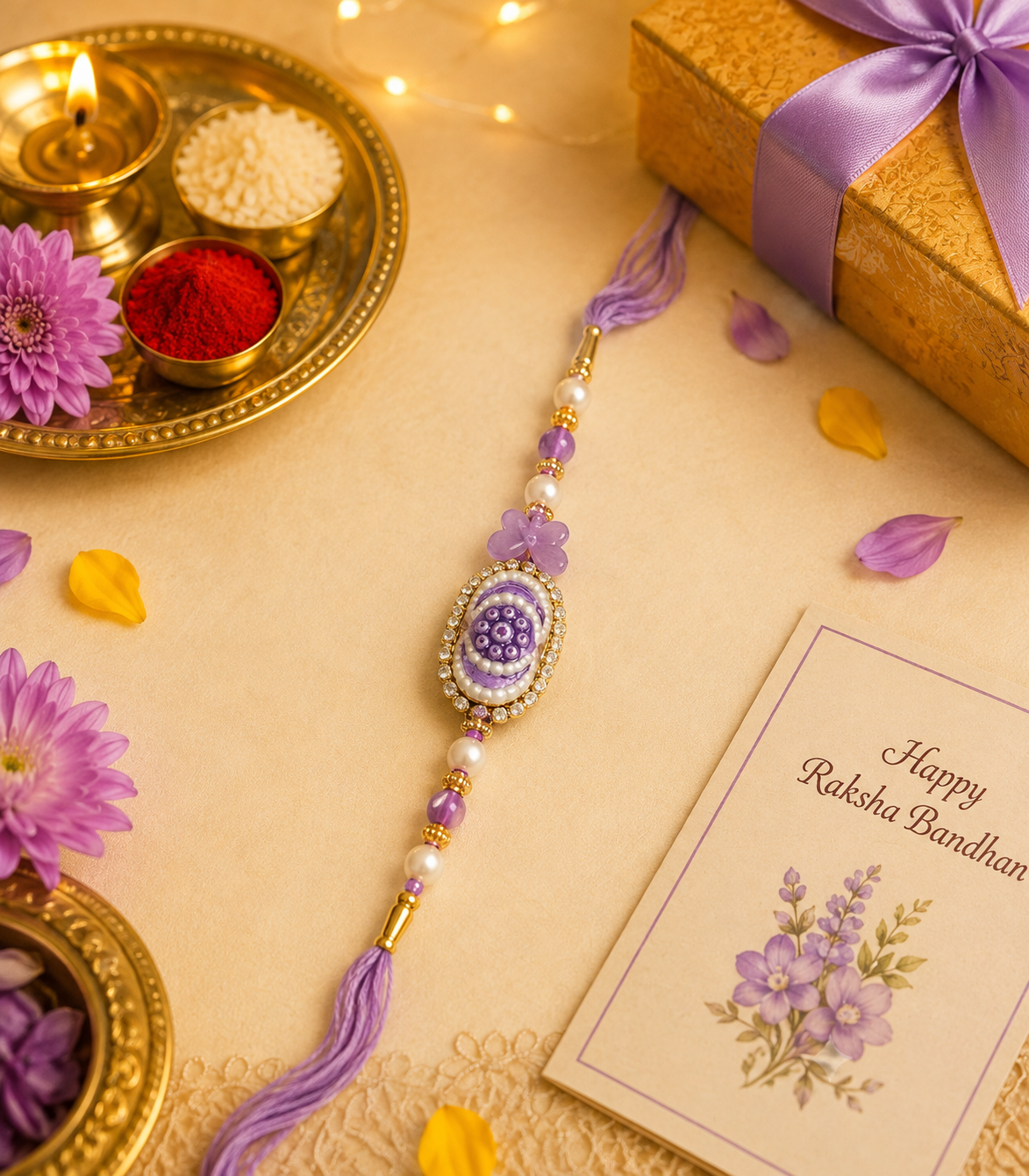 Lavanya Lavender Pearl Rakhi