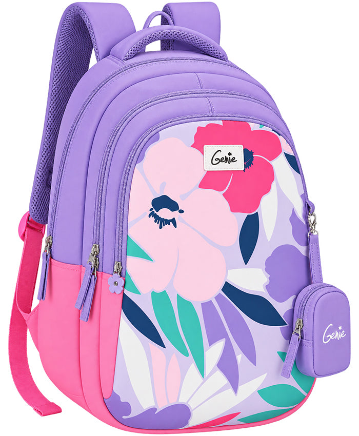 Lavender Bloom Floral School Backpack with Mini Pouch