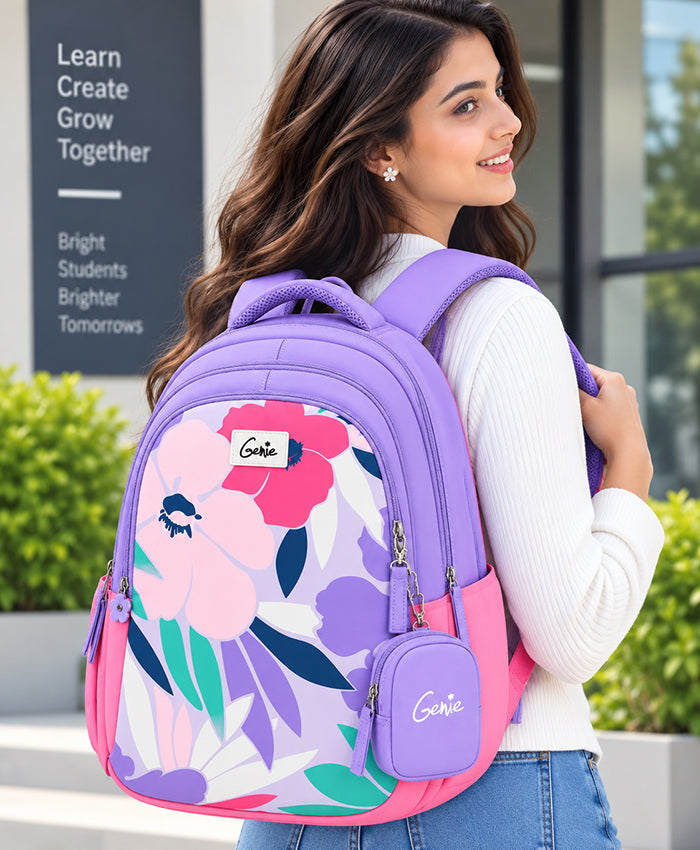 Lavender Bloom Floral School Backpack with Mini Pouch
