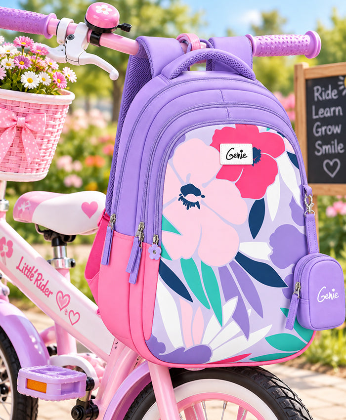 Lavender Bloom Floral School Backpack with Mini Pouch
