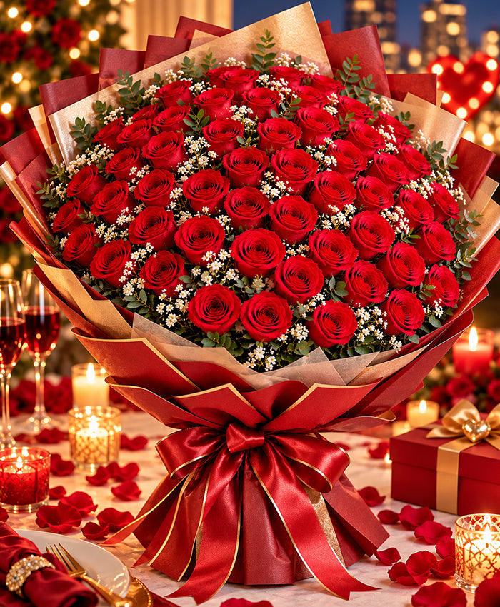 Luxury Red Rose Bouquet – 50 Red Roses