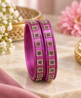 Magenta Crystal Square Designer Lac Bangle Set