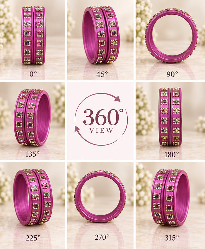 Magenta Crystal Square Designer Lac Bangle Set