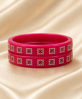 Magenta Pink Crystal Square-Pattern Designer Lac Bangle Set