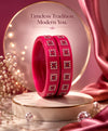 Magenta Pink Crystal Square-Pattern Designer Lac Bangle Set