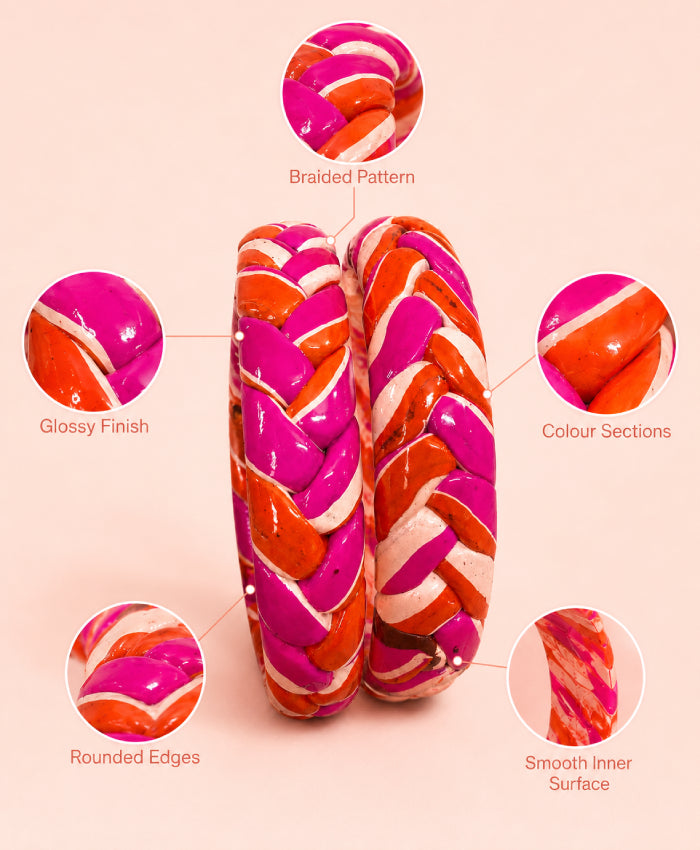 Magenta Orange Braided Enamel Lac Bangles