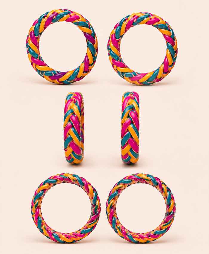 Magenta Teal Yellow Braided Enamel Lac Bangles