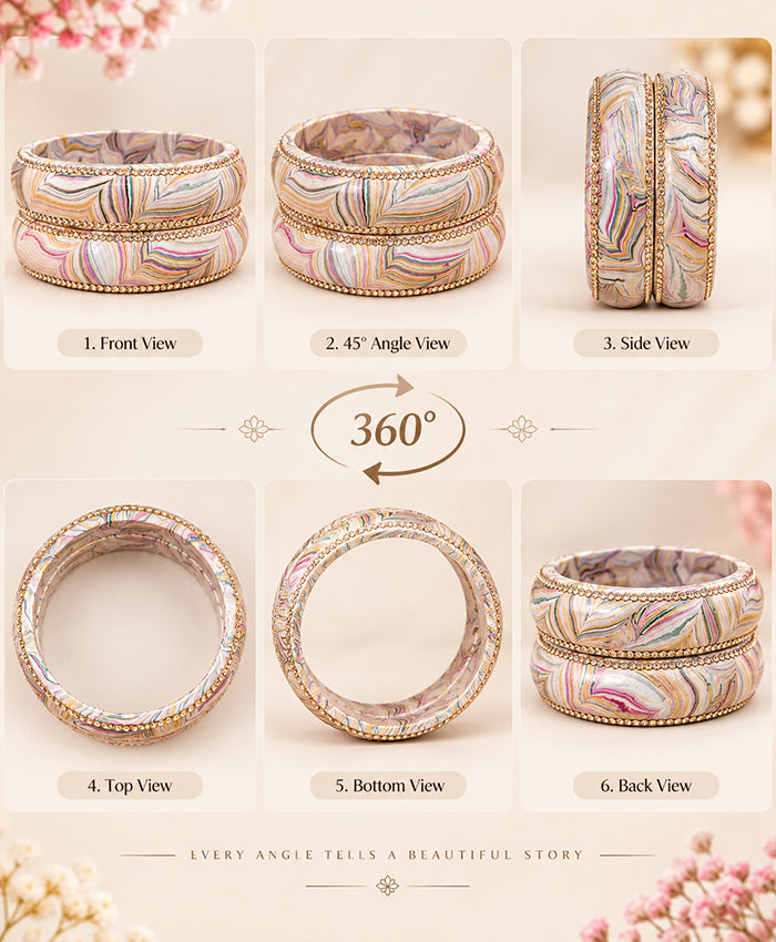 Marble Swirl Crystal-Edged Lac Bangle Set
