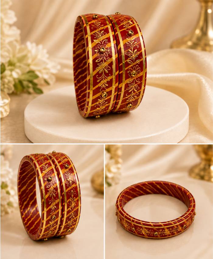Maroon Floral Lacquer-Style Lac Bangle Set
