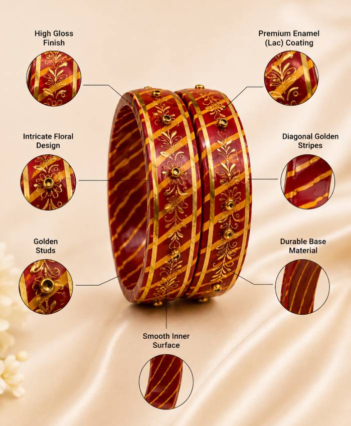 Maroon Floral Lacquer-Style Lac Bangle Set