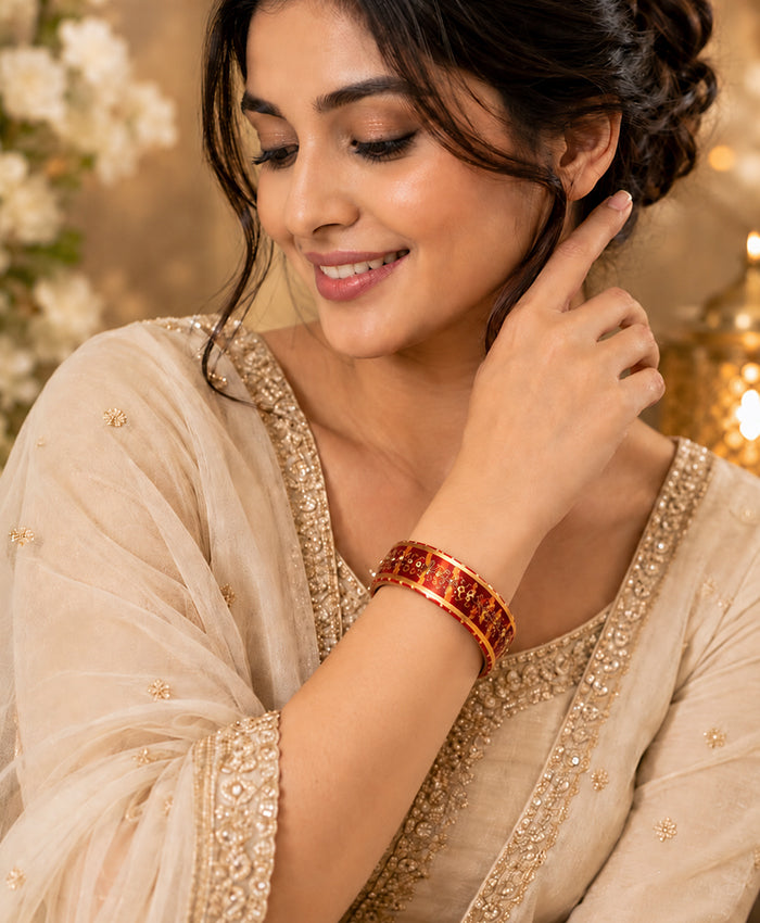 Maroon Floral Lacquer-Style Lac Bangle Set