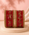 Maroon Gold Fan Motif Lac Bangle Set
