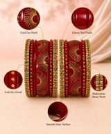 Maroon Gold Fan Motif Lac Bangle Set
