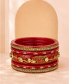 Maroon Gold Floral Crystal Lac Bangle Set