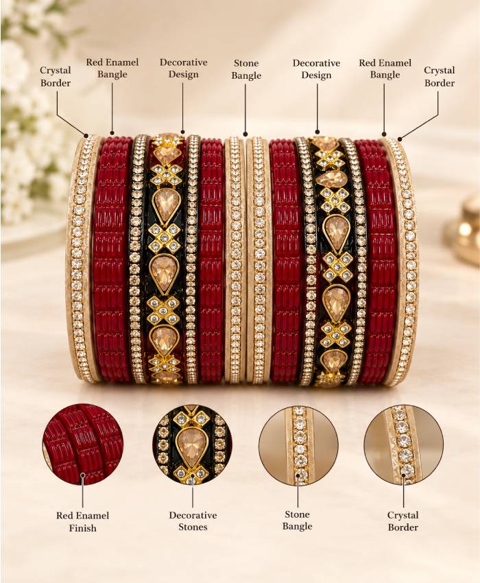 Maroon Royale Embellished Lac Bangle Set