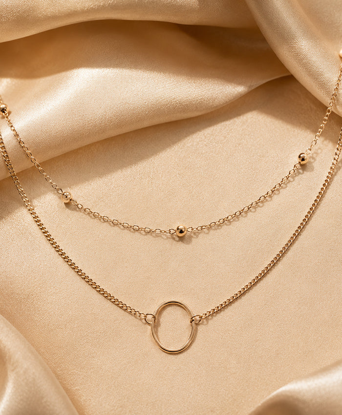 Minimalist Double-Layer Oval Ring Necklace for Women