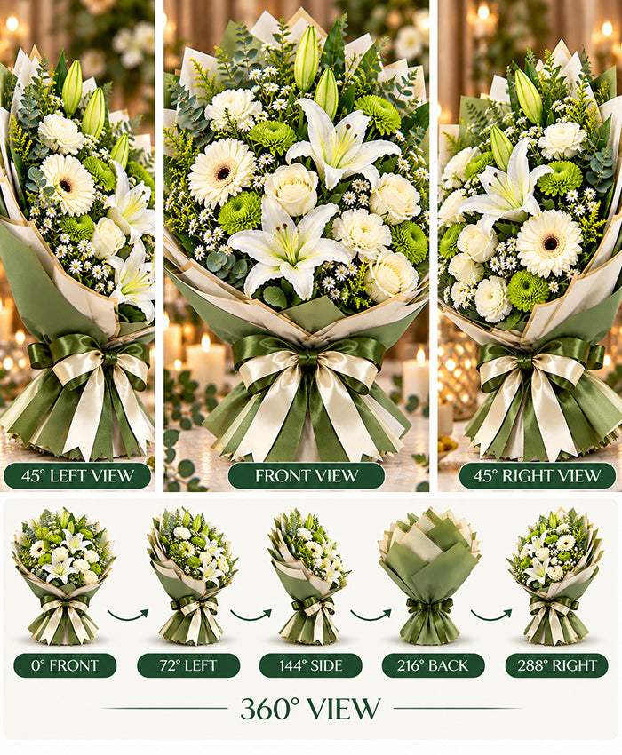 Modern White & Green Bouquet – 12 Flowers