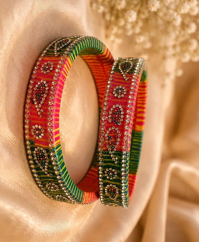 Multicolor Embellished Enamel Lac Bangle Set