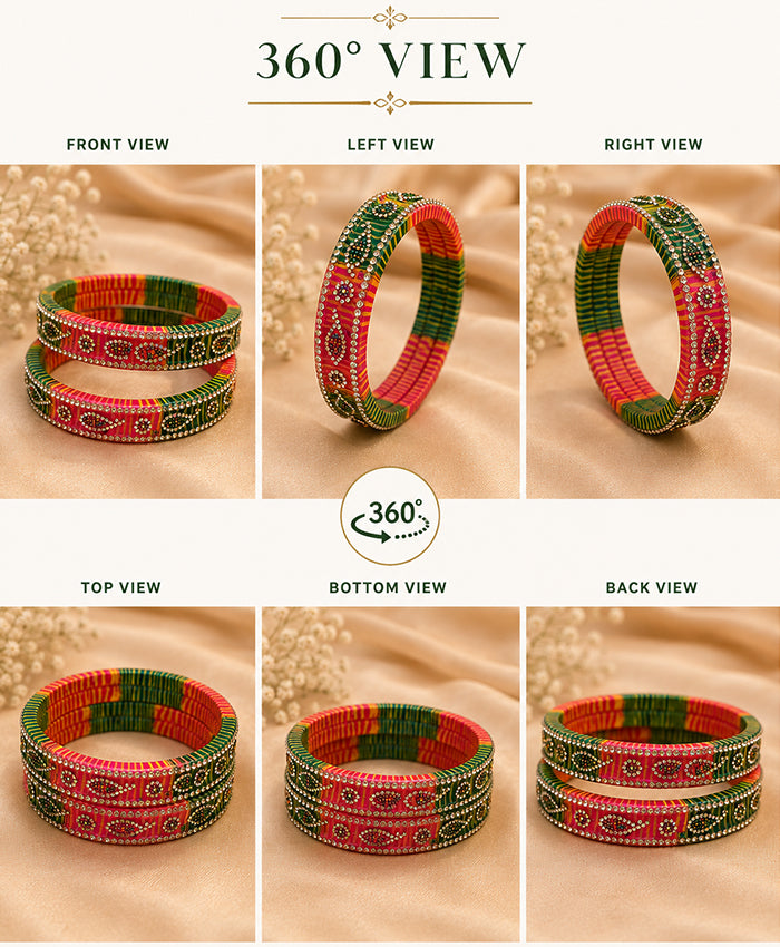 Multicolor Embellished Enamel Lac Bangle Set