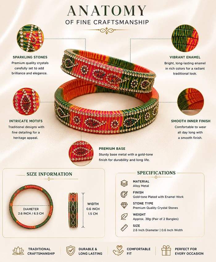 Multicolor Embellished Enamel Lac Bangle Set