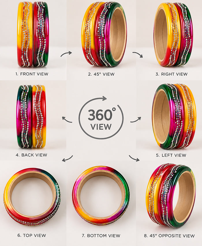 Multicolor Rhinestone Festive Lac Bangle Set