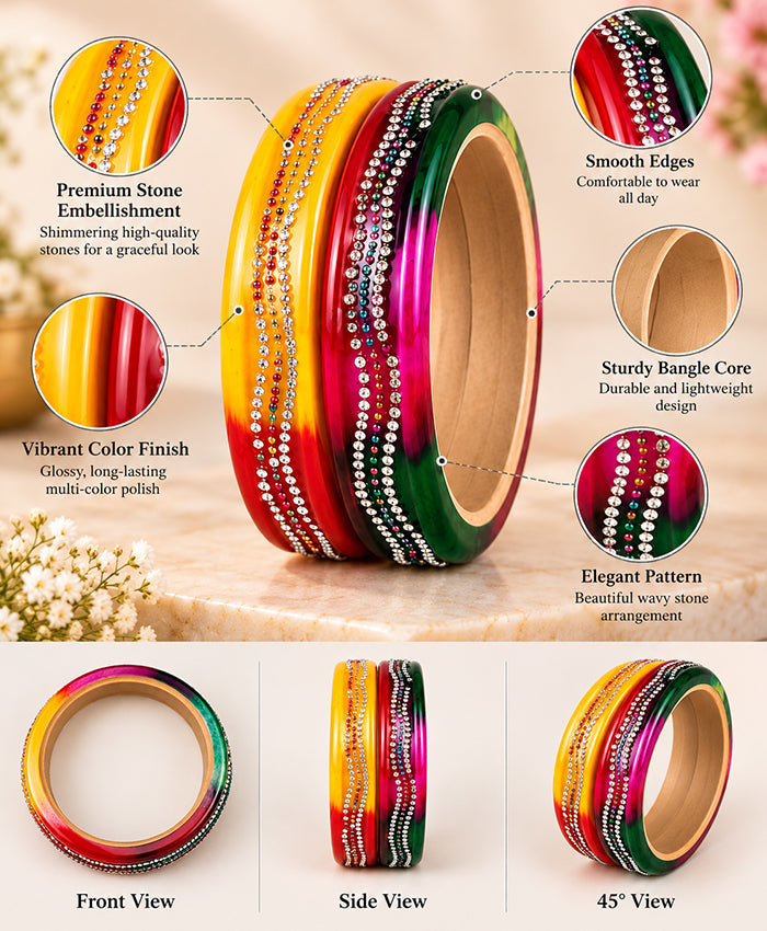 Multicolor Rhinestone Festive Lac Bangle Set