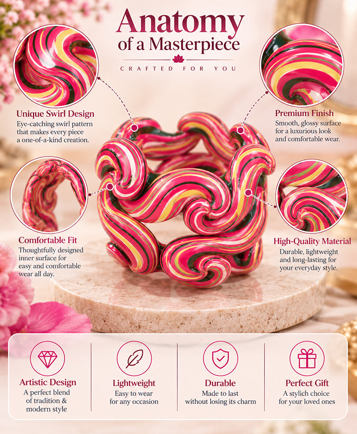 Multicolor Swirl Sculptural Designer Lac Bangles